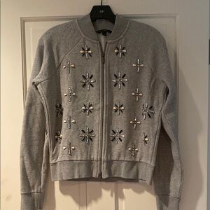Banana Republic Embellished Gray Full Zip Sweatshirt/Jacket